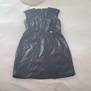 Calvin Klein Sleek Leather Black Mini Dress